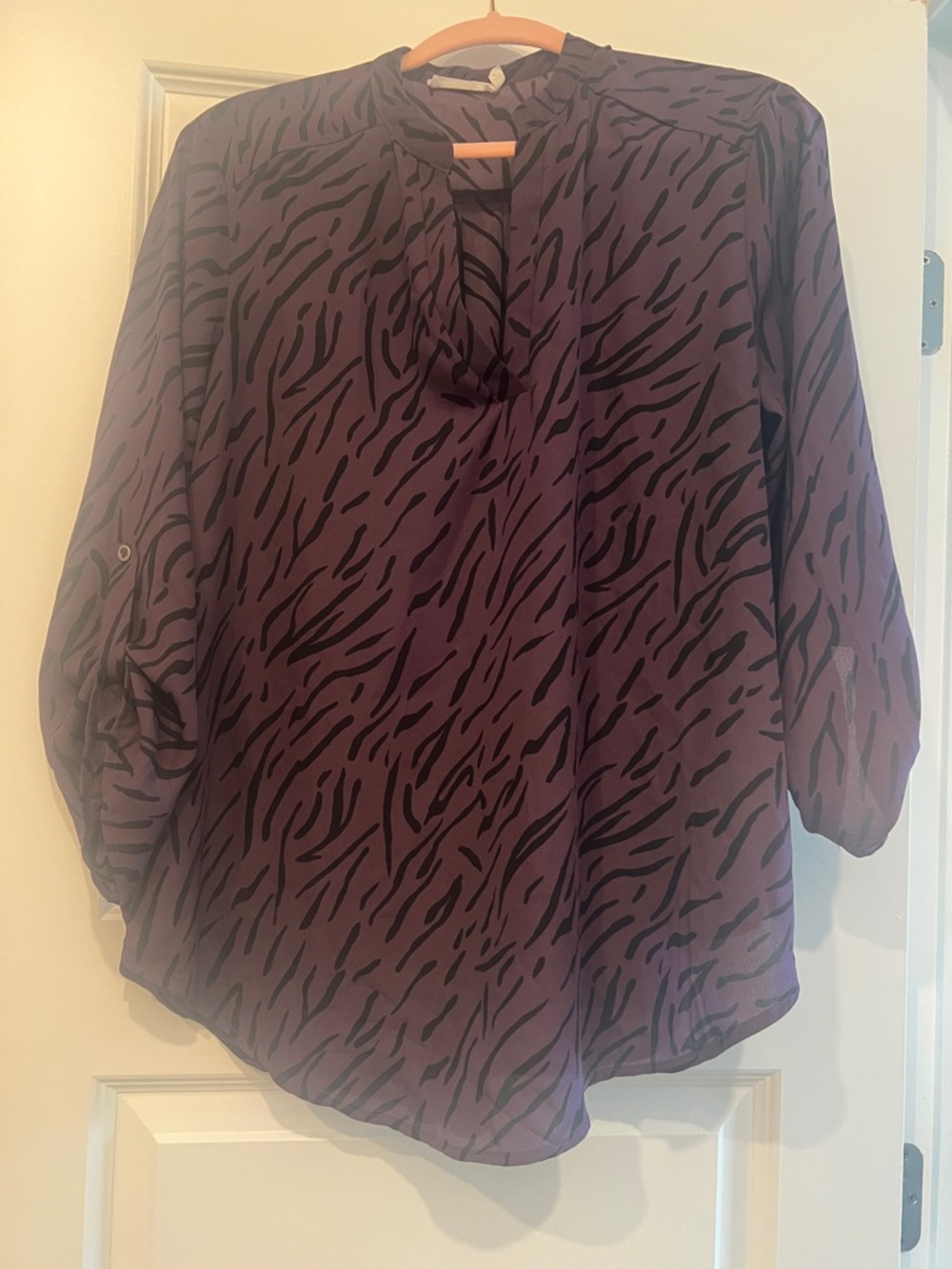 Lush Purple Animal-Print Tunic Top with Black Stripes